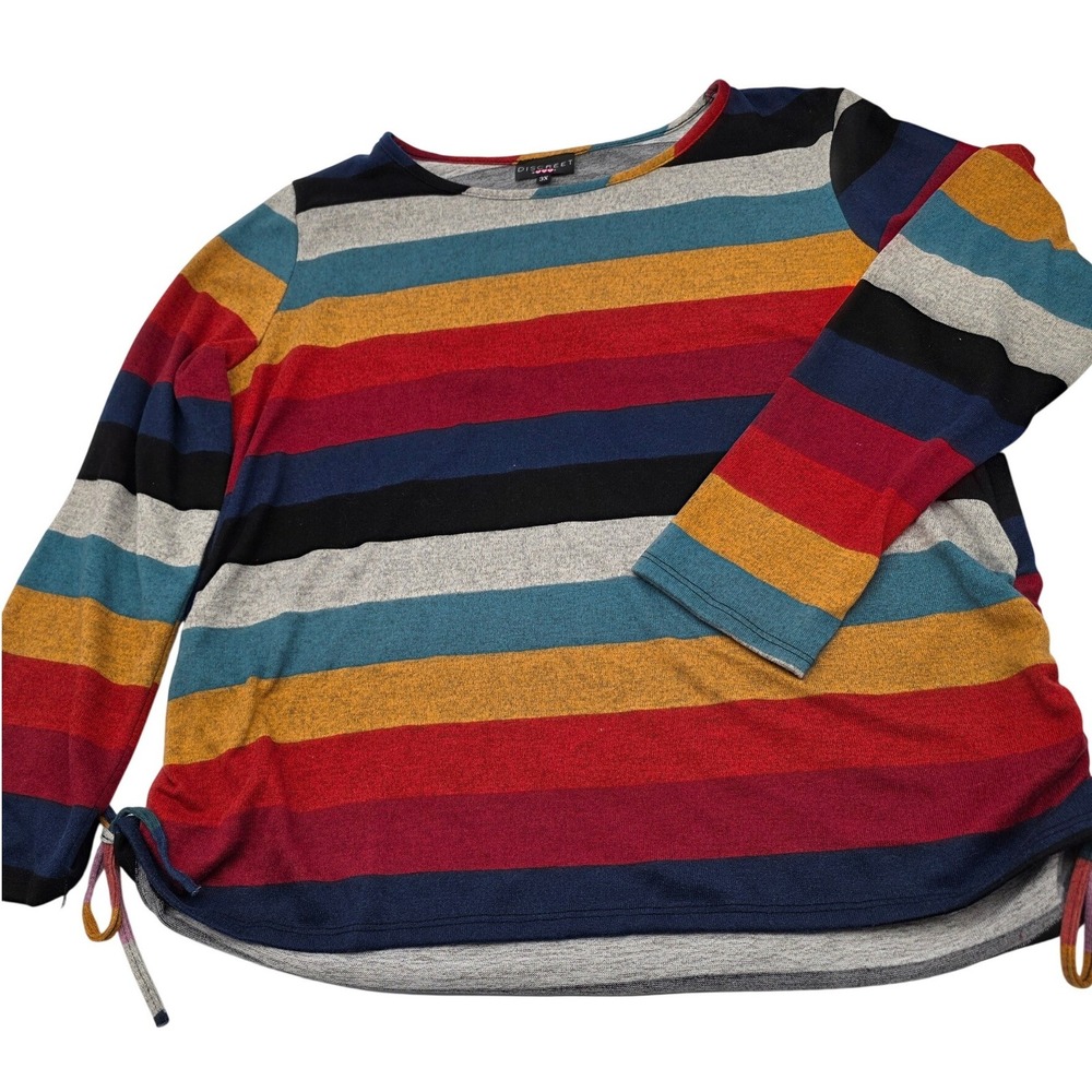 Casual Striped Top Womens 3X Multicolor Cinched Side Long Sleeve